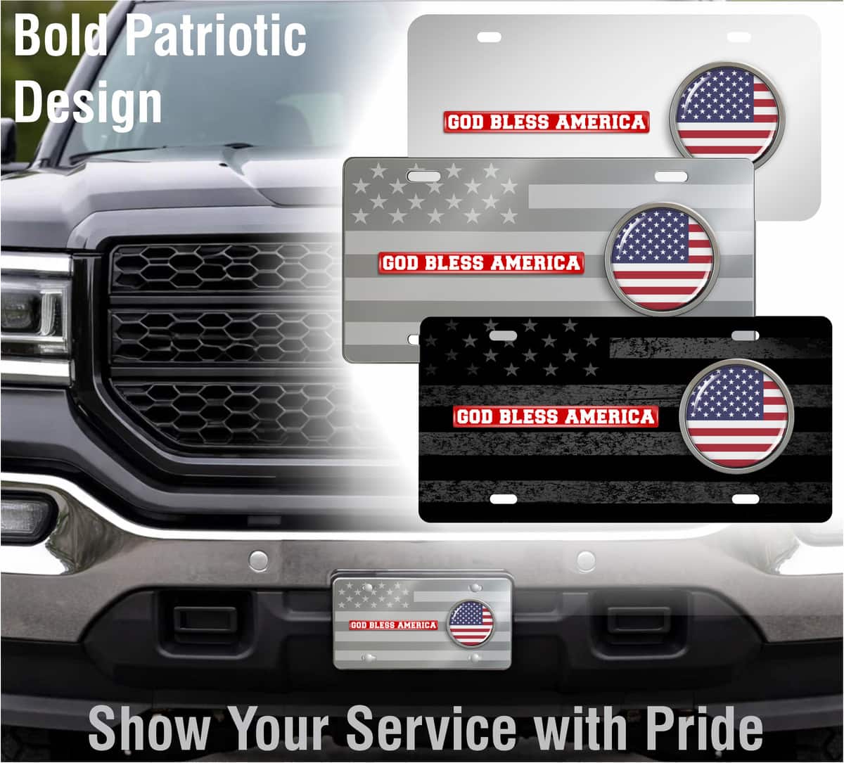 American Flag God Bless America - Stainless Steel Car License Plate